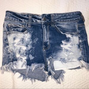 Distressed high waisted denim shorts